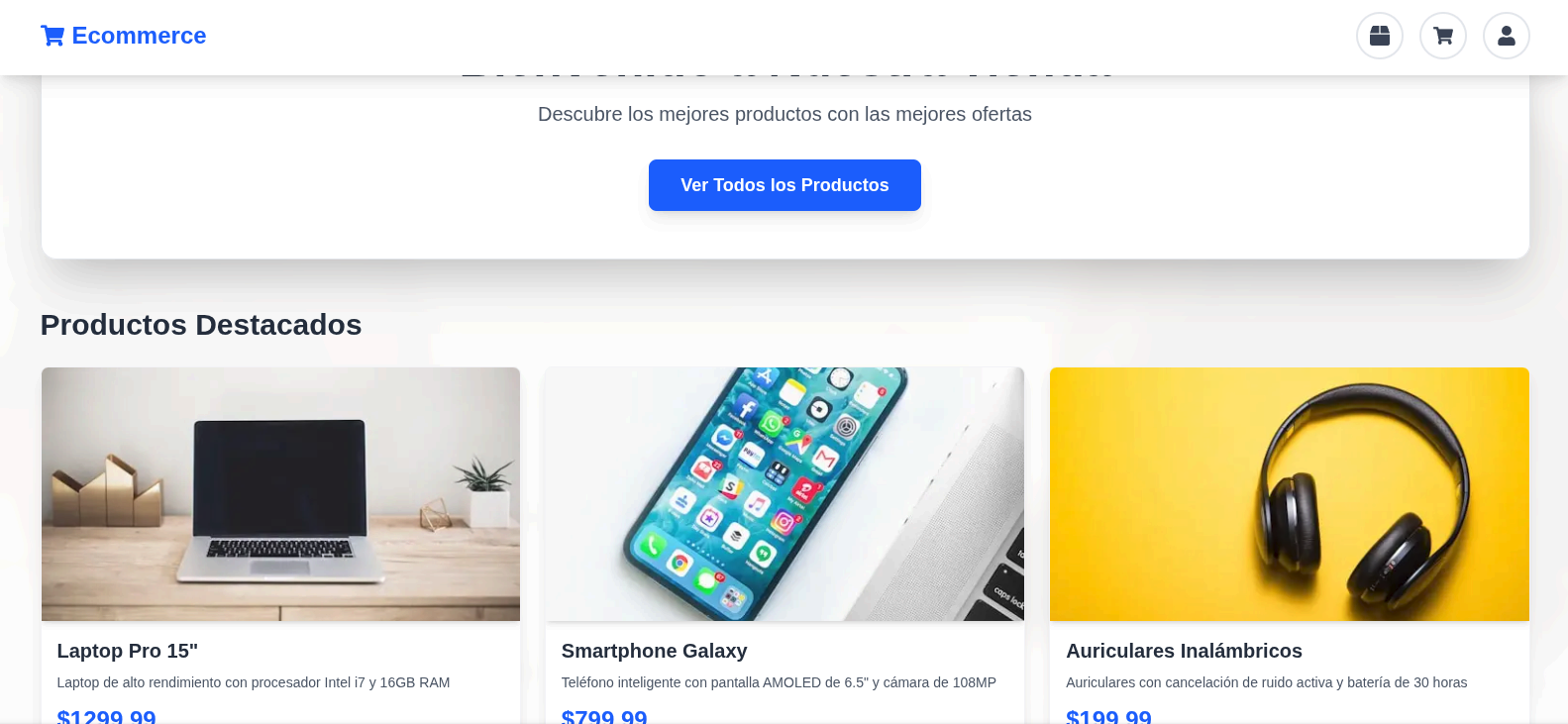 Pantalla de Ecommerce React